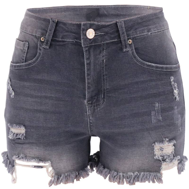 Summer Edge High-Rise Denim Shorts in Grey