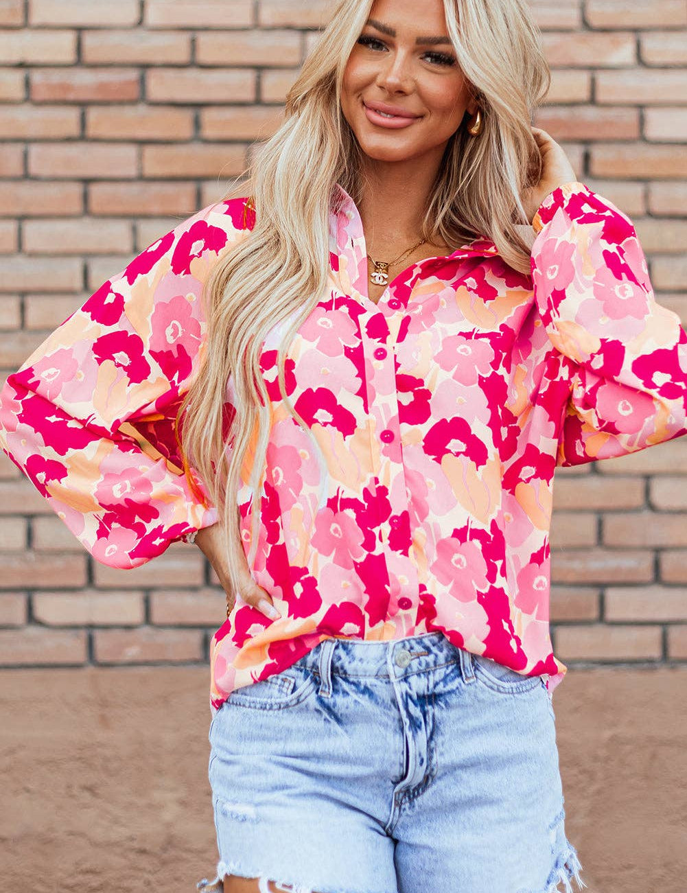 Floral Flourish Button Down Blouse