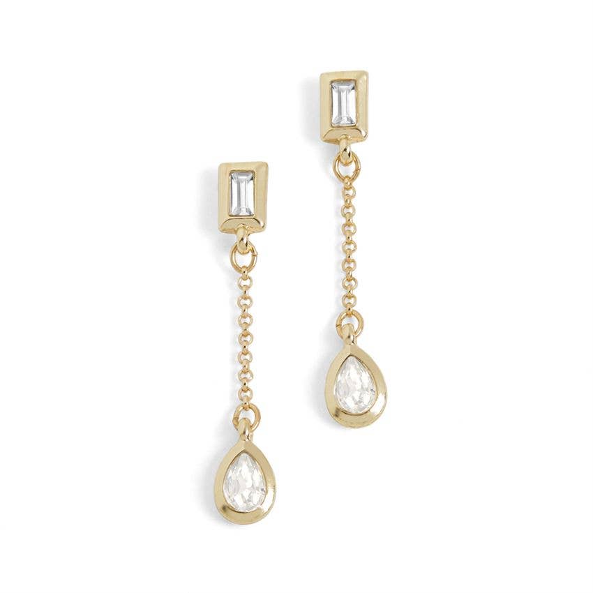 Baguette Stone Chain Drop Earrings - Gold