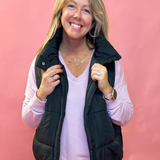 Abby Pocketed Puffer Vest in Black