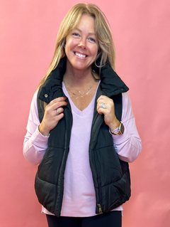 Abby Pocketed Puffer Vest in Black