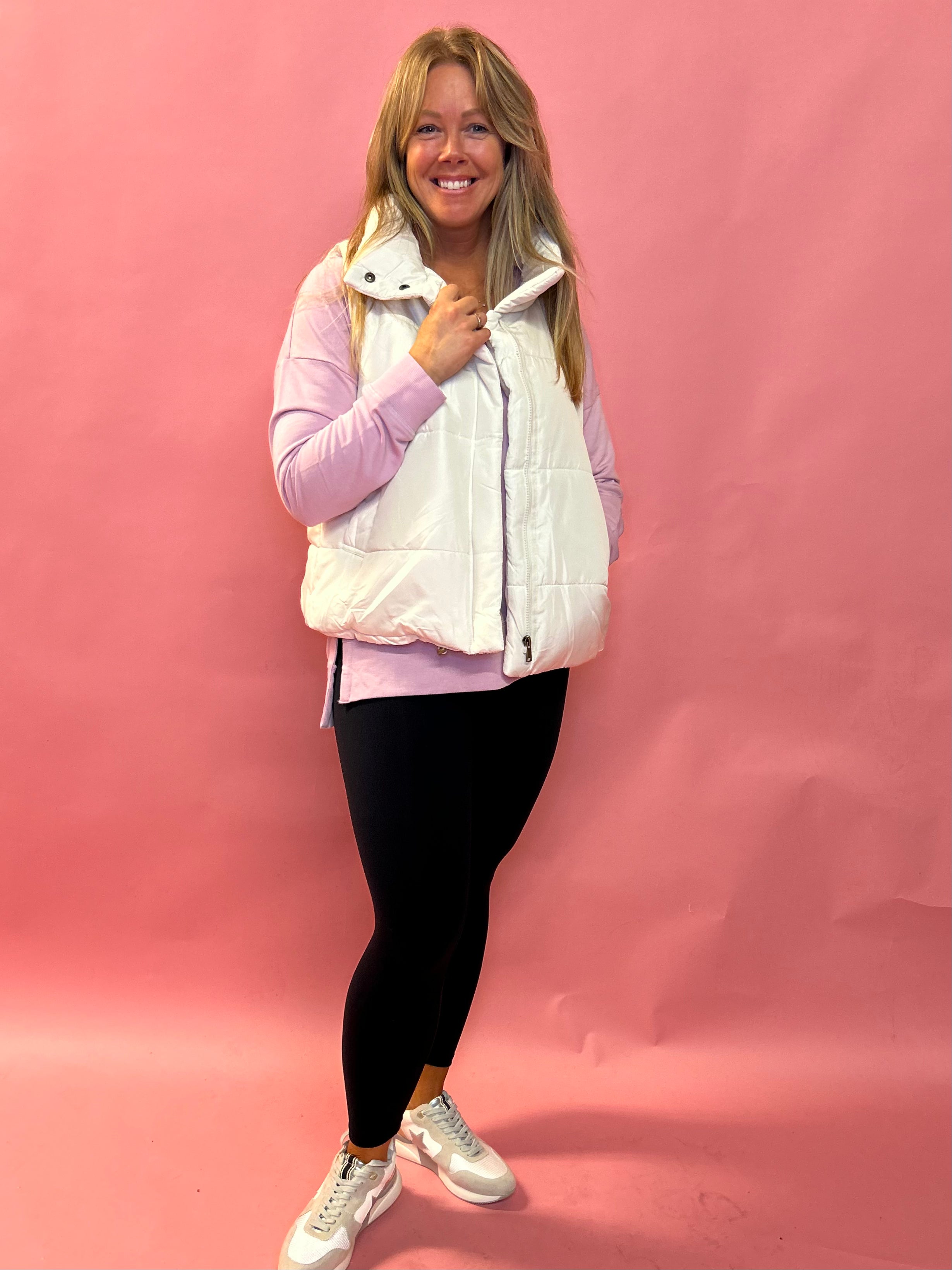 Abby Pocketed Puffer Vest in Ivory