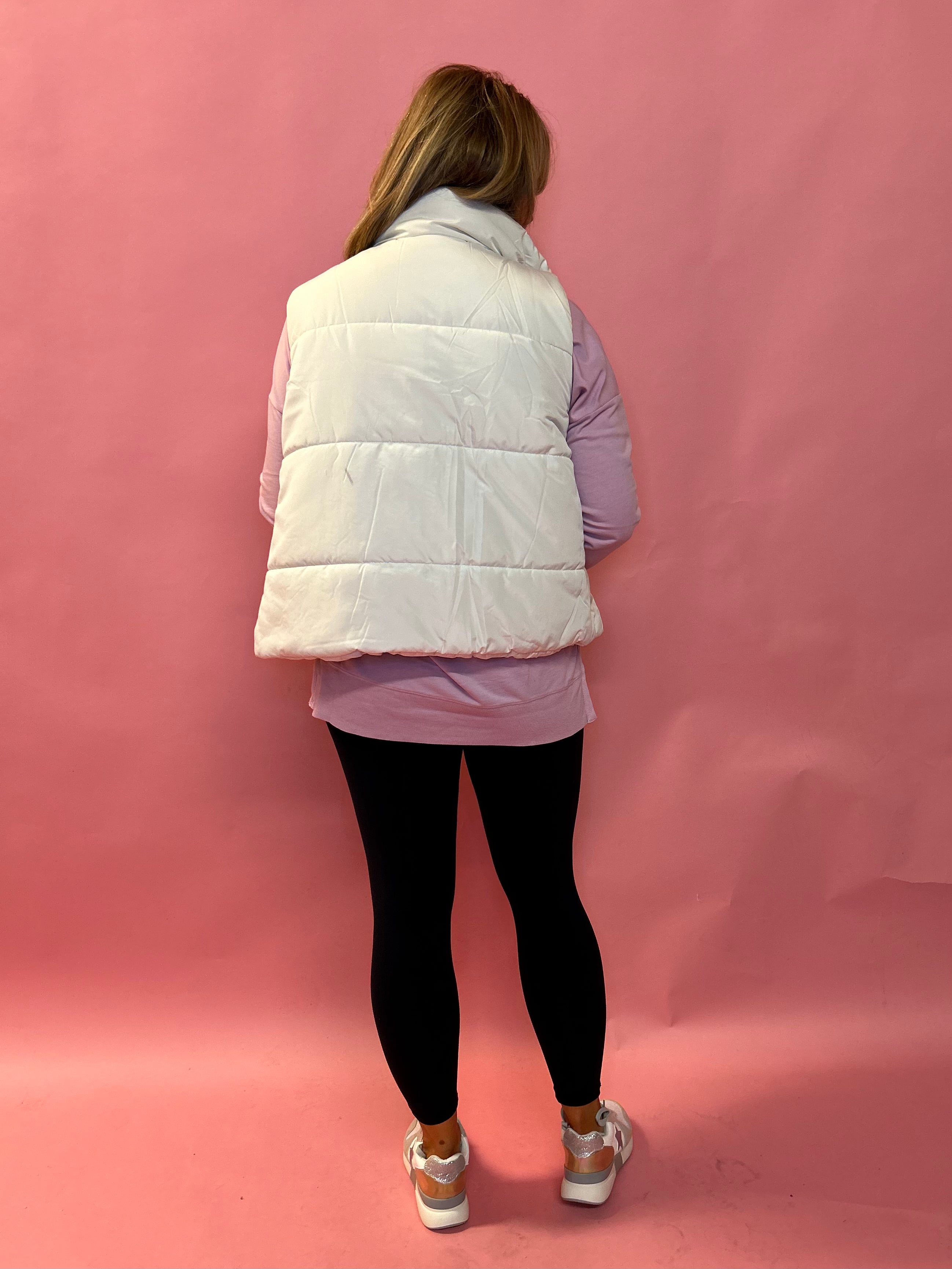 Abby Pocketed Puffer Vest in Ivory