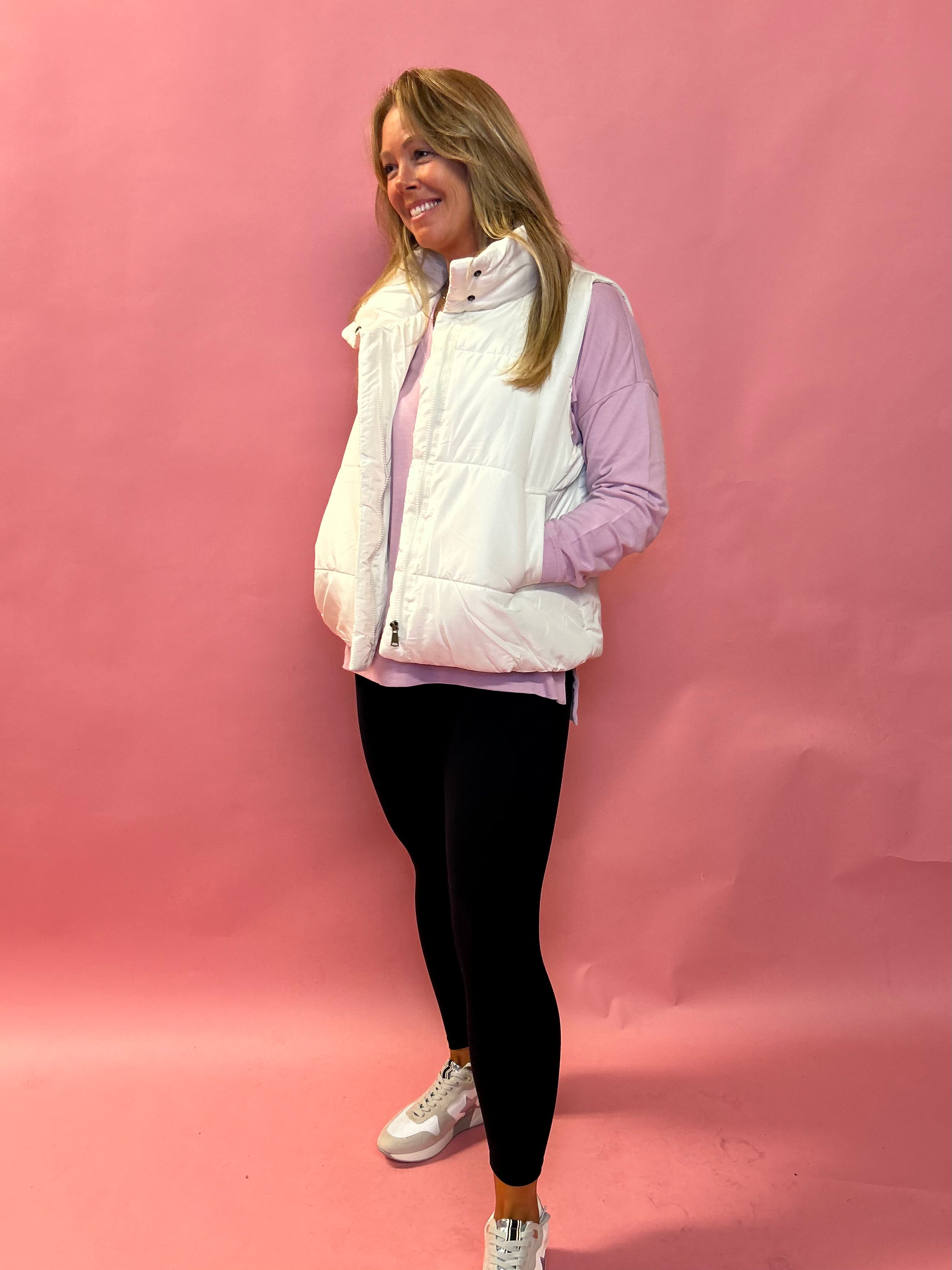 Abby Pocketed Puffer Vest in Ivory