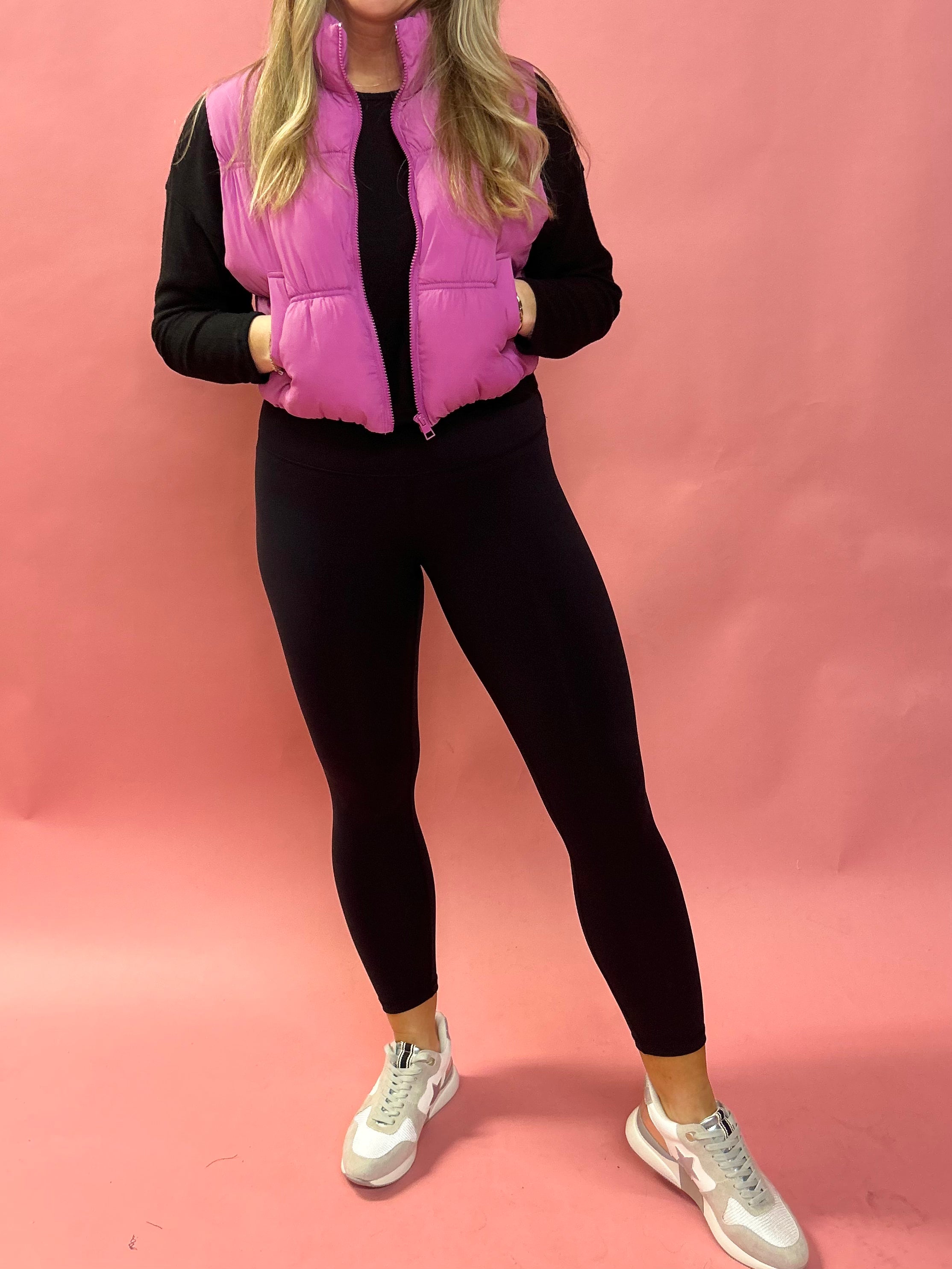 Abby Pocketed Puffer Vest in Orchid