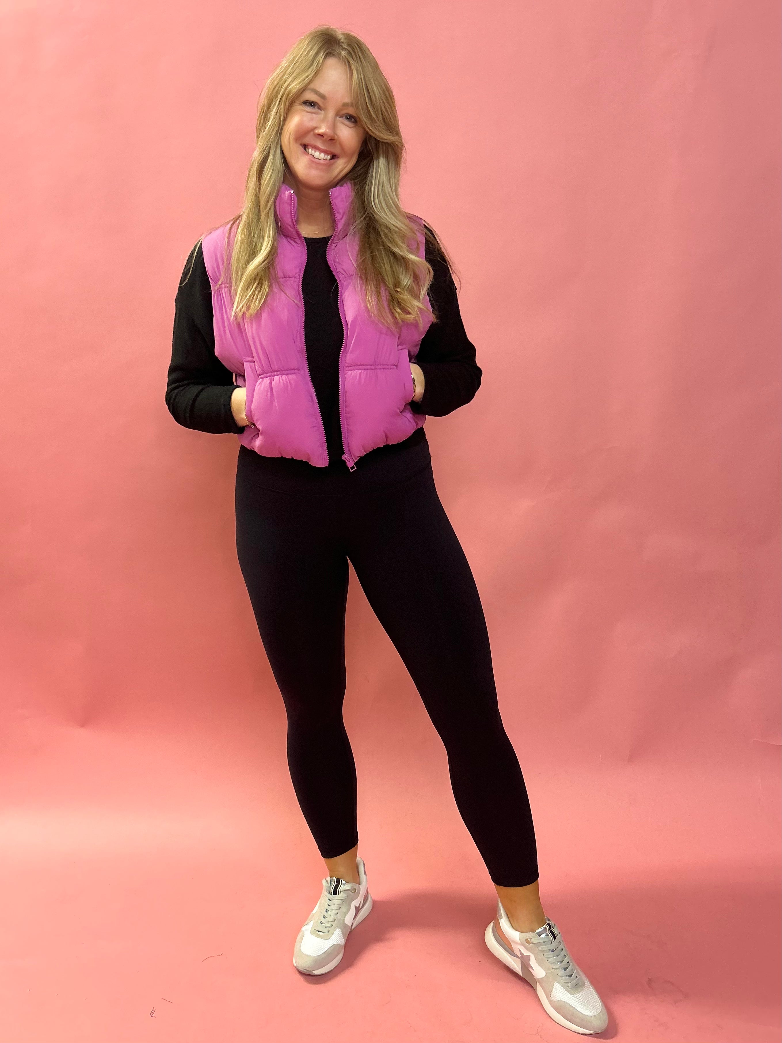 Abby Pocketed Puffer Vest in Orchid