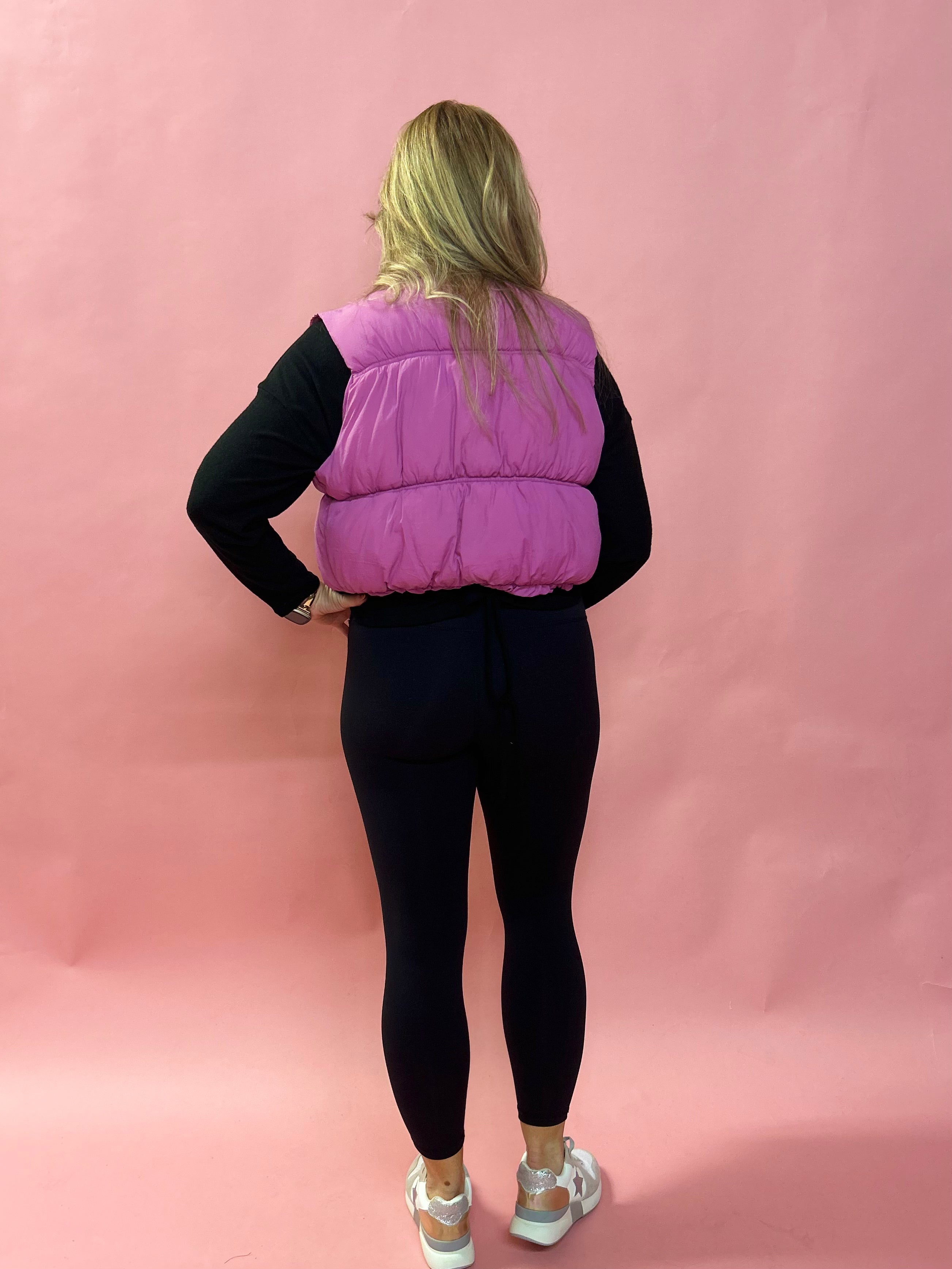 Abby Pocketed Puffer Vest in Orchid