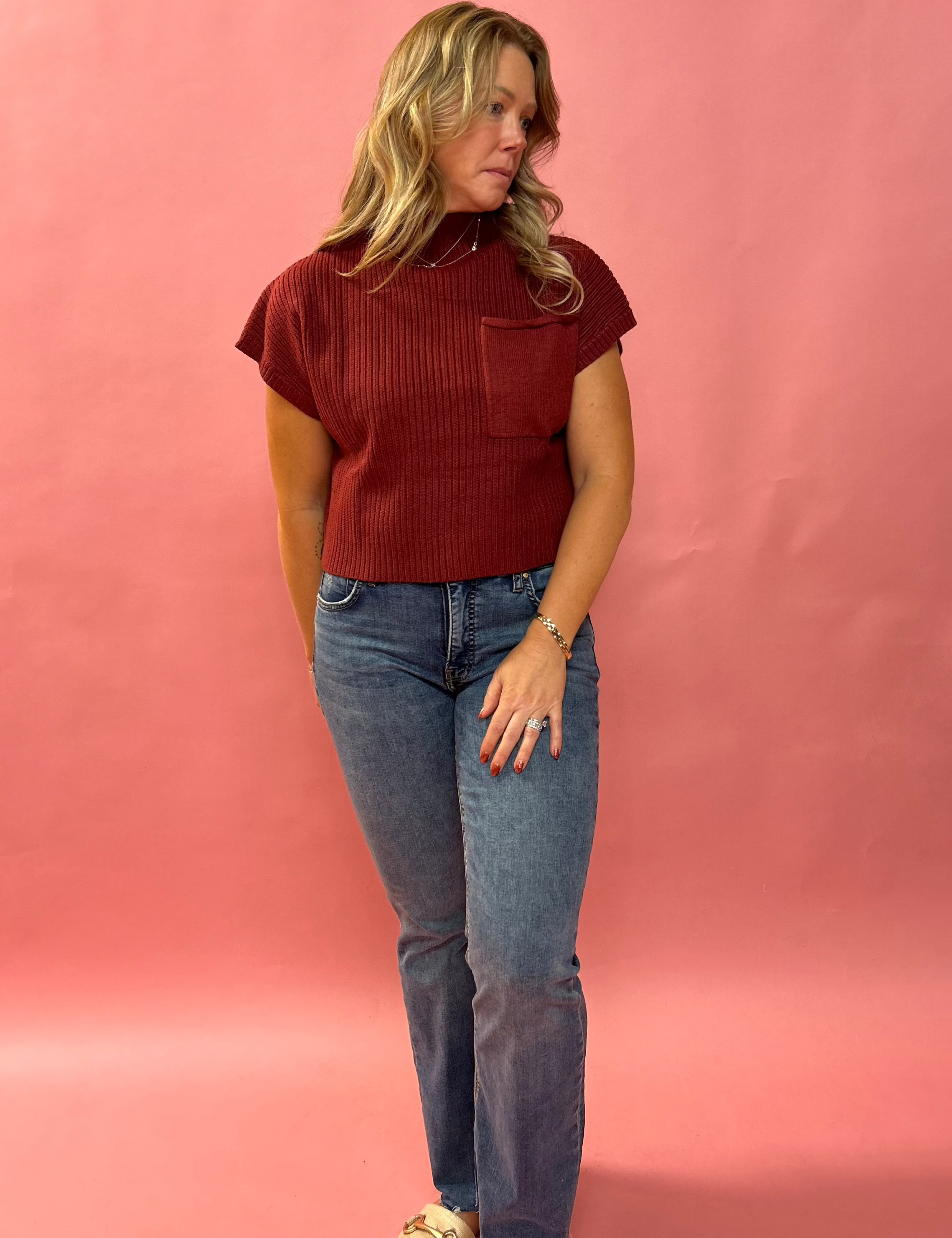 Ainslee Mock Neck Sweater in Wine