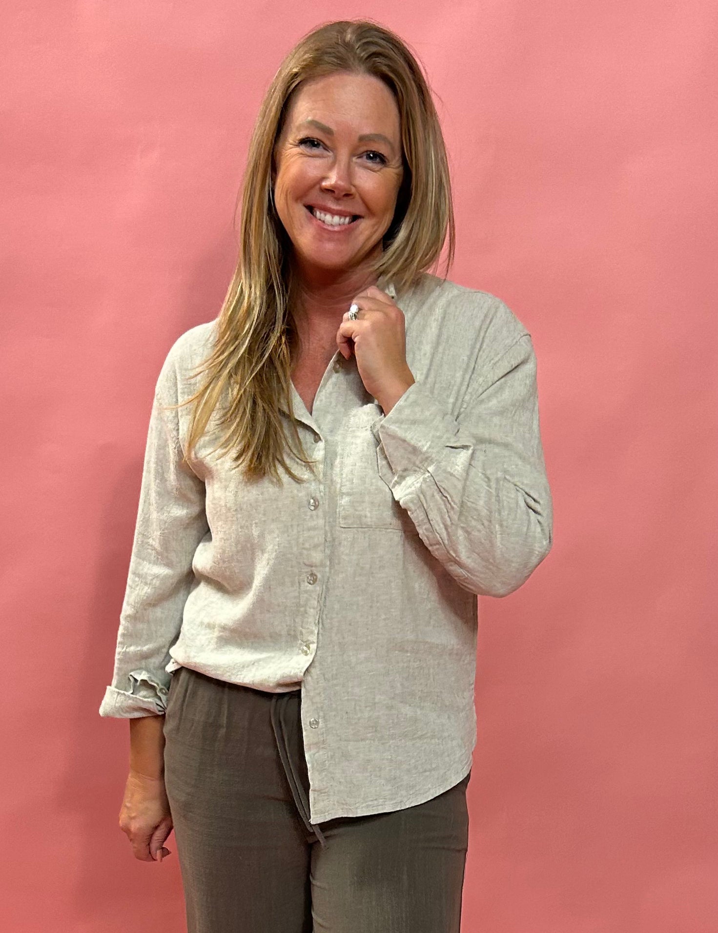 Alfie Button Up Shirt In Flax