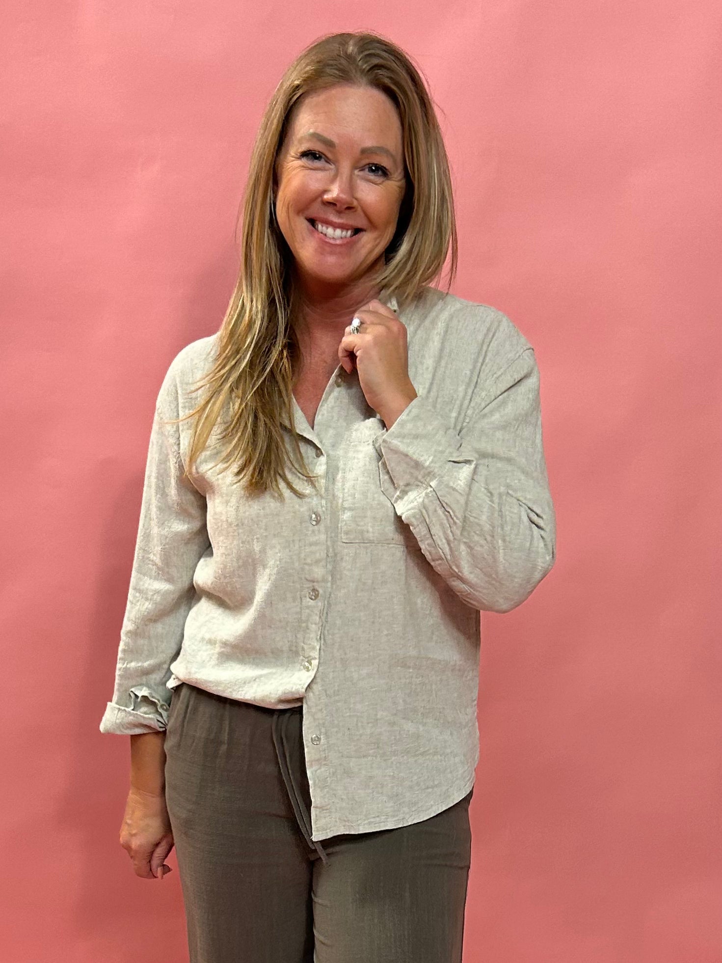 Alfie Button Up Shirt In Flax