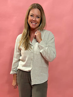 Alfie Button Up Shirt In Flax