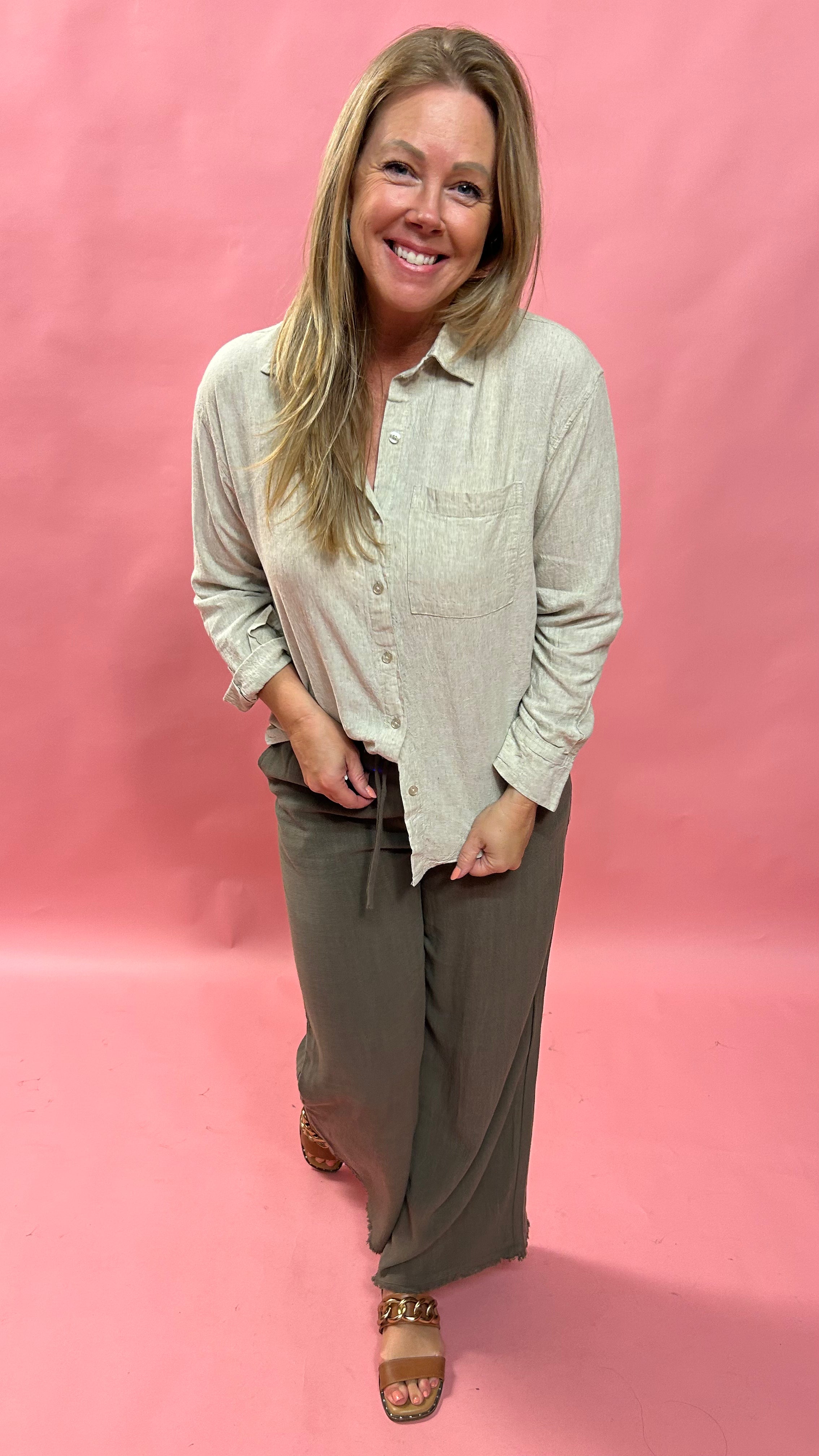 Alfie Button Up Shirt In Flax