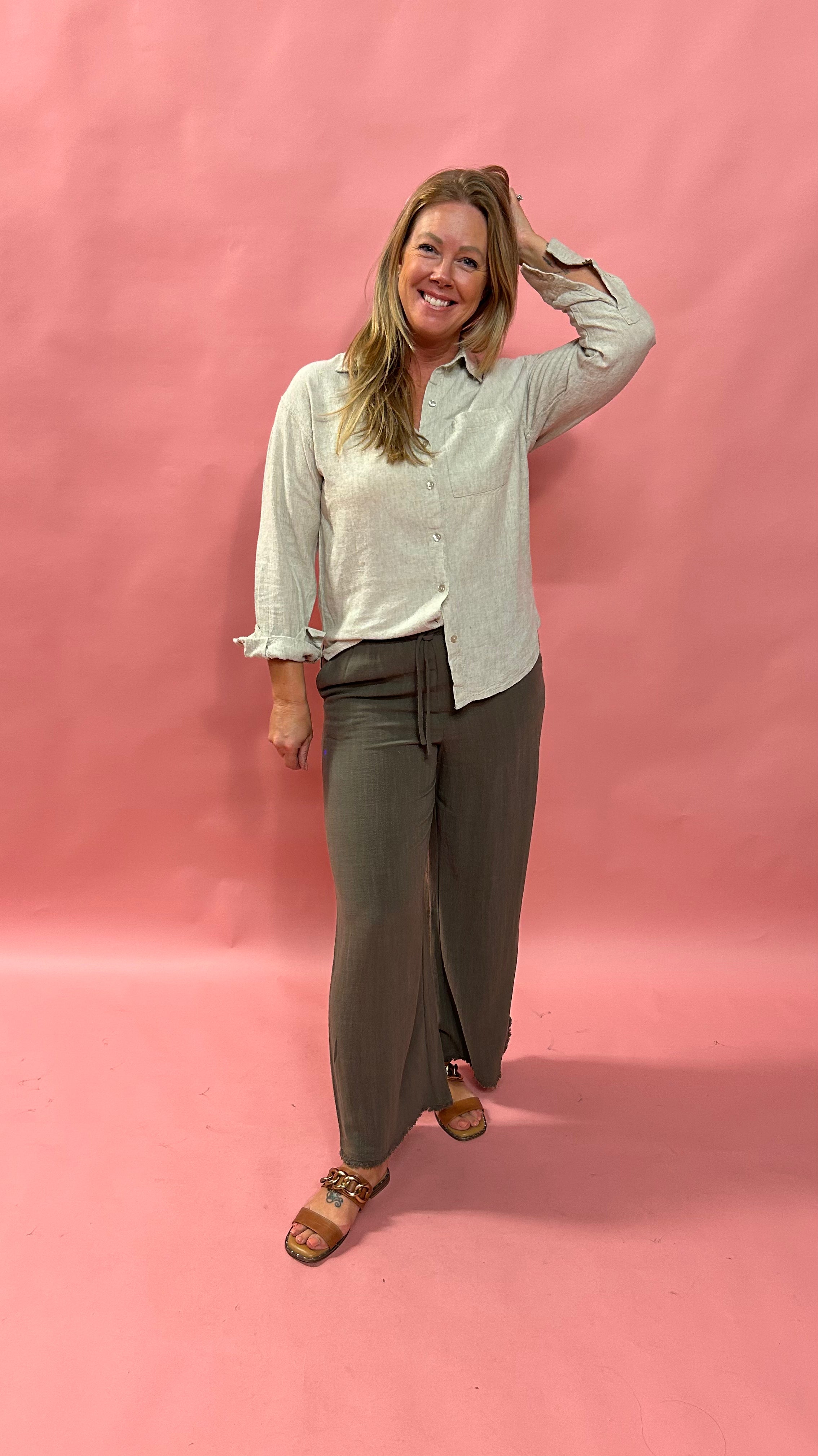 Alfie Button Up Shirt In Flax