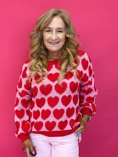 All the Love Slouchy Heart Knit Sweater in Pink