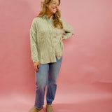 Amelia Long Sleeve Striped Button Down Top in Olive