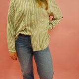 Amelia Long Sleeve Striped Button Down Top in Olive