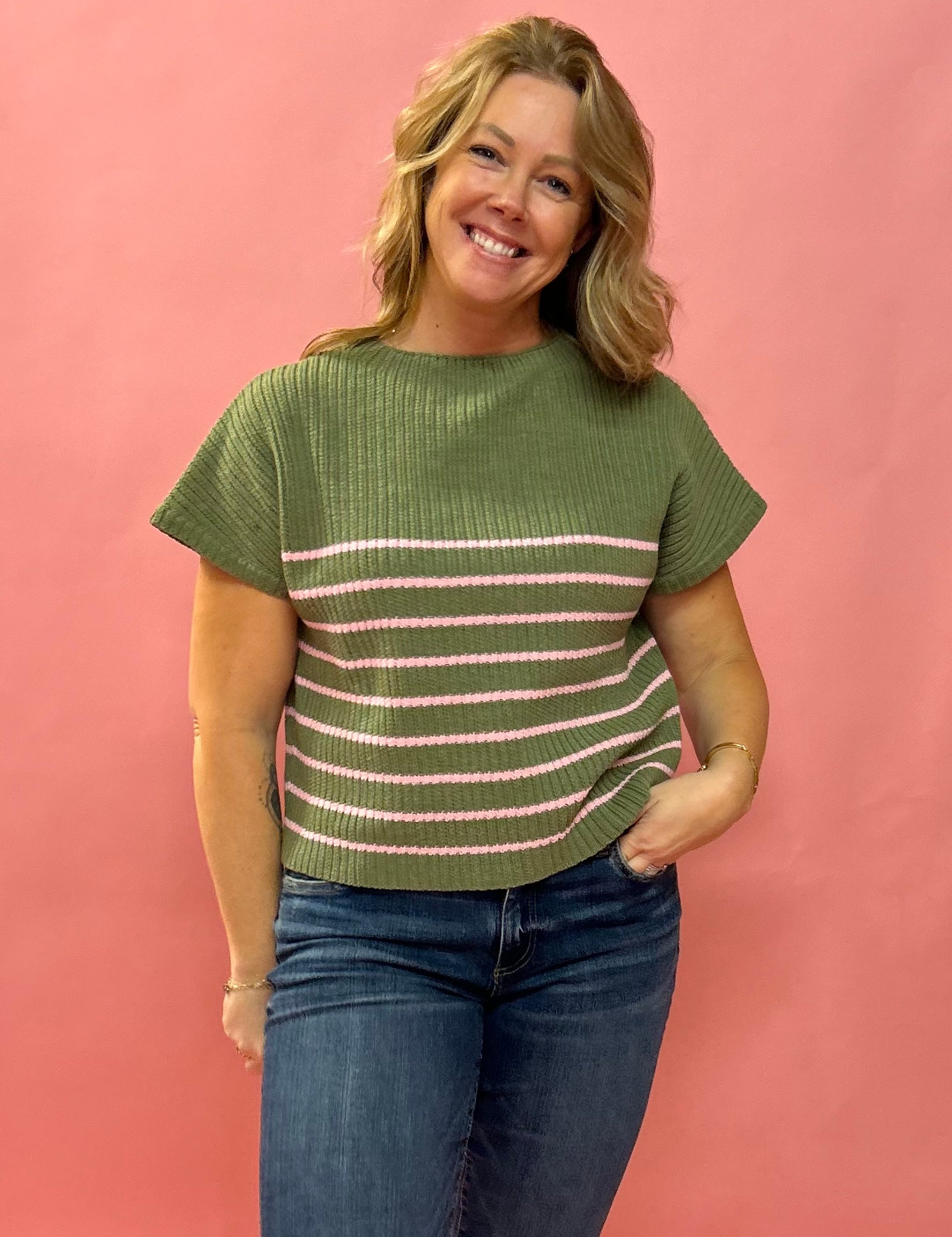 Angela Striped Sweater in Olive