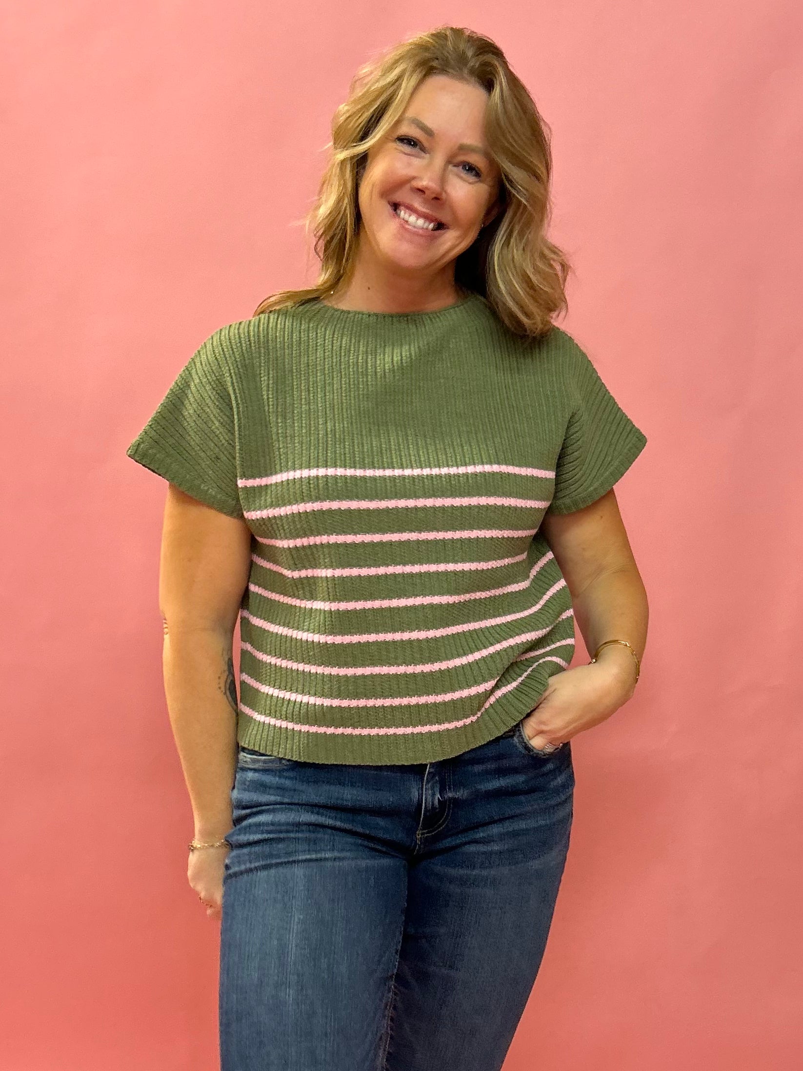 Angela Striped Sweater in Olive