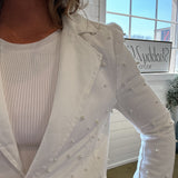 Aria Pearl Embellishment Blazer in White