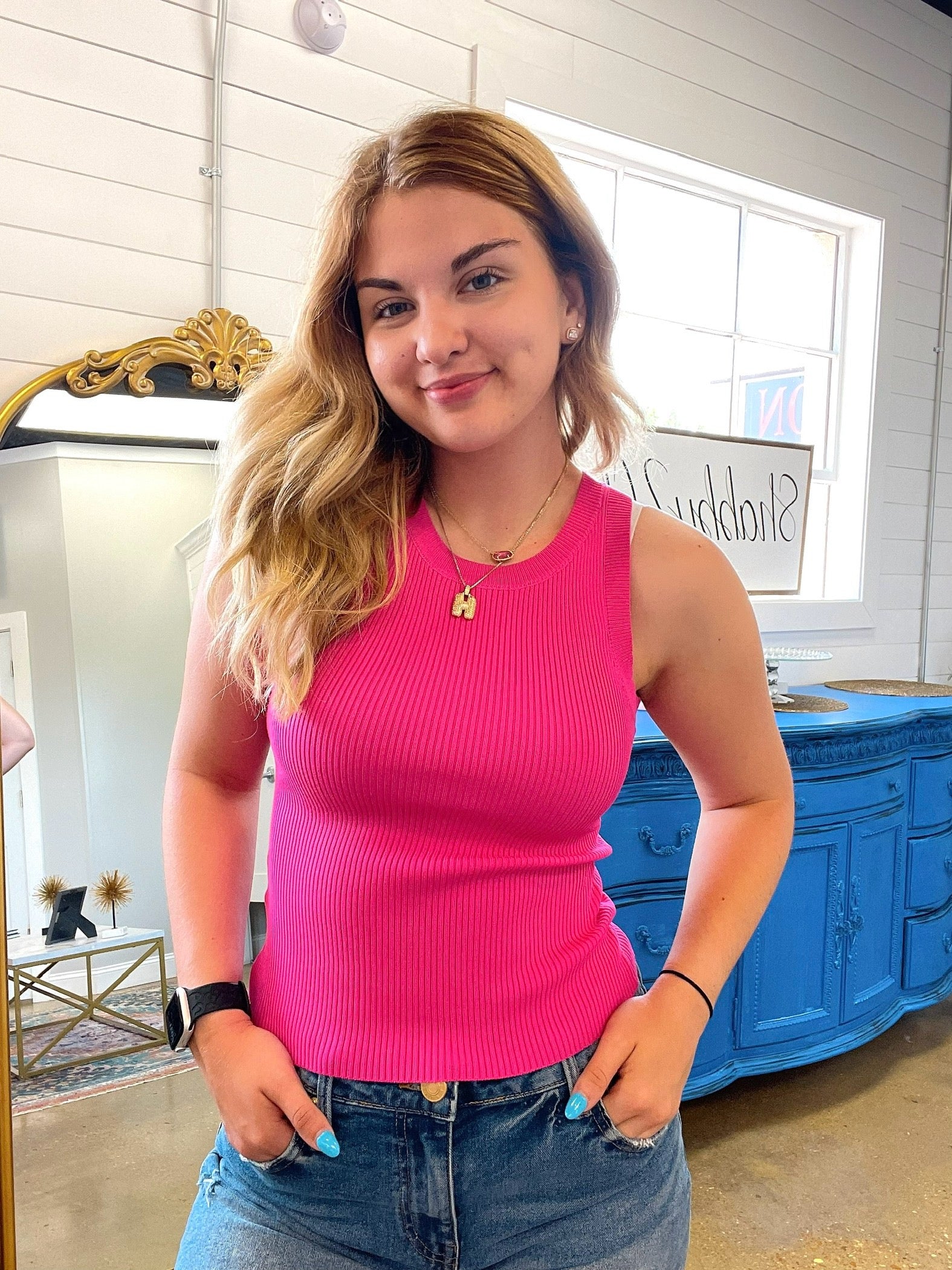 Ashlee Ribbed Tank Top in Light Fuchsia