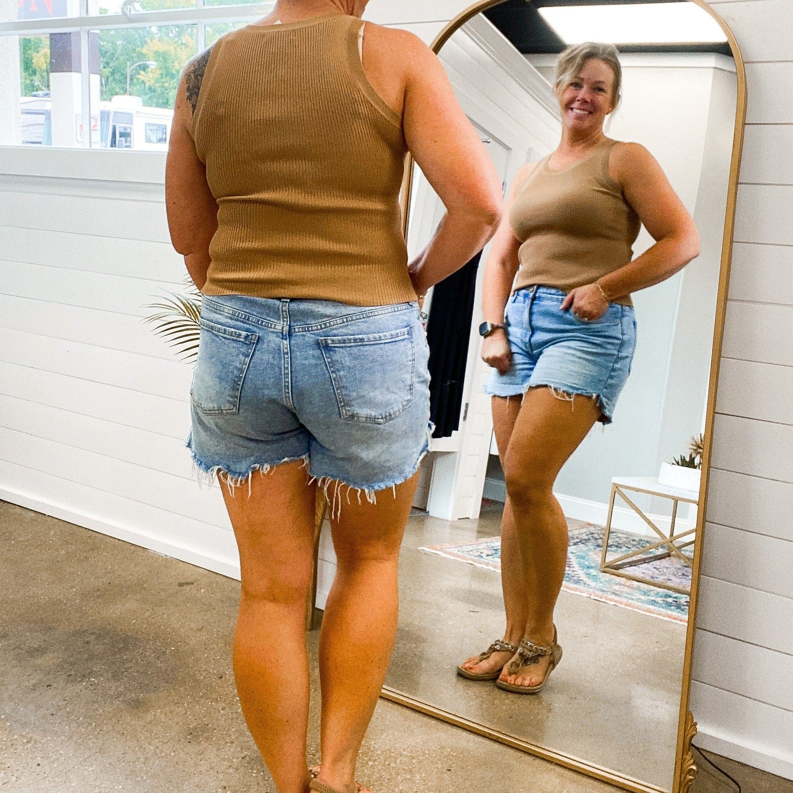 Ashlee Ribbed Tank Top in Light Khaki