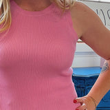 Ashlee Ribbed Tank Top in Pink