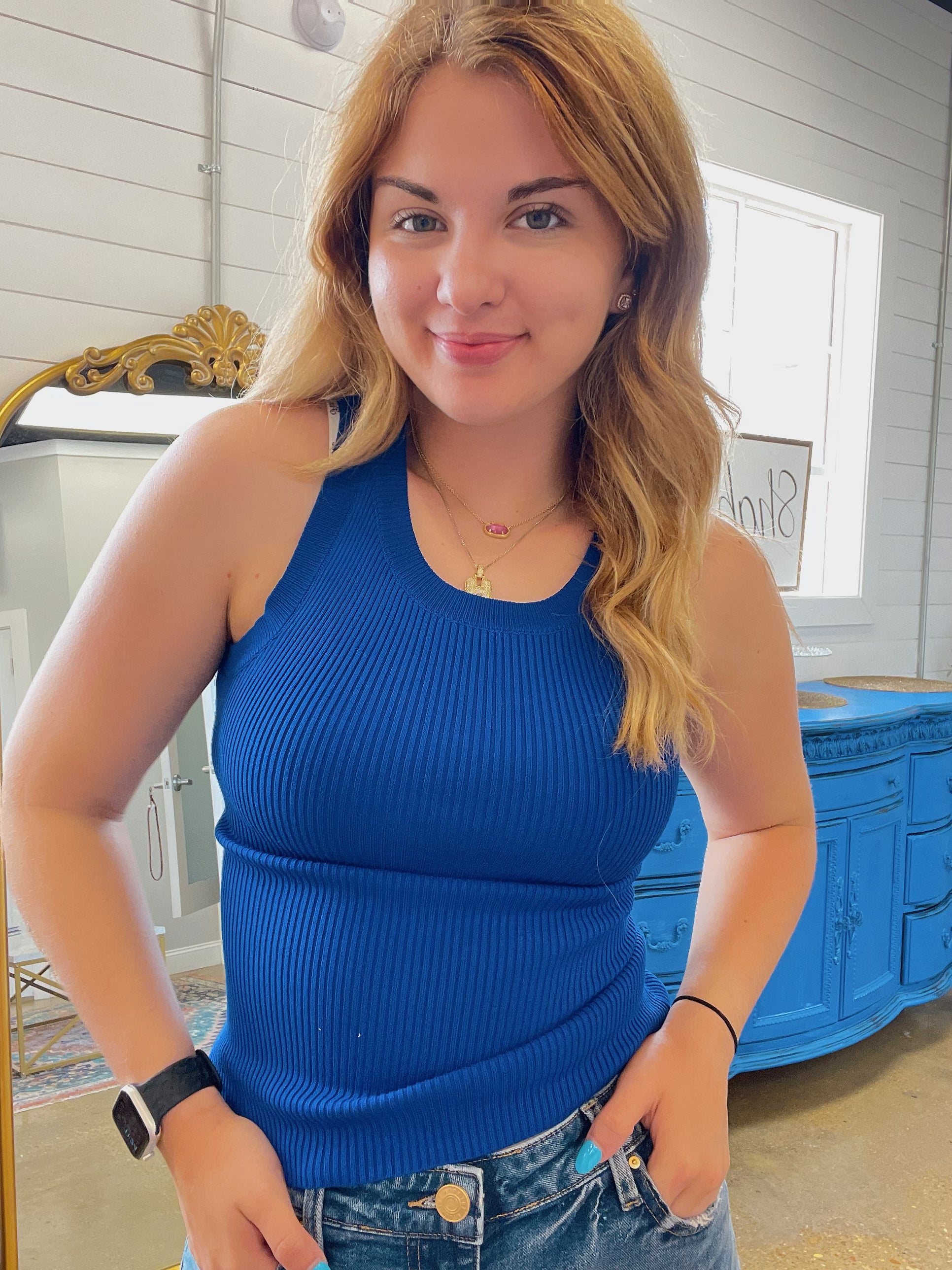 Ashlee Ribbed Tank Top in Royal Blue