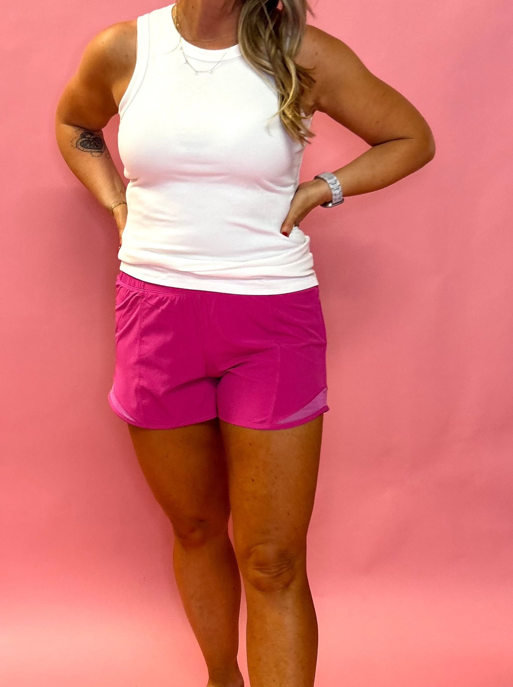 Athletic Shorts with Side Mesh Detail in Sonic Pink