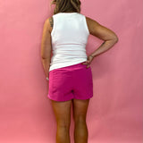 Athletic Shorts with Side Mesh Detail in Sonic Pink