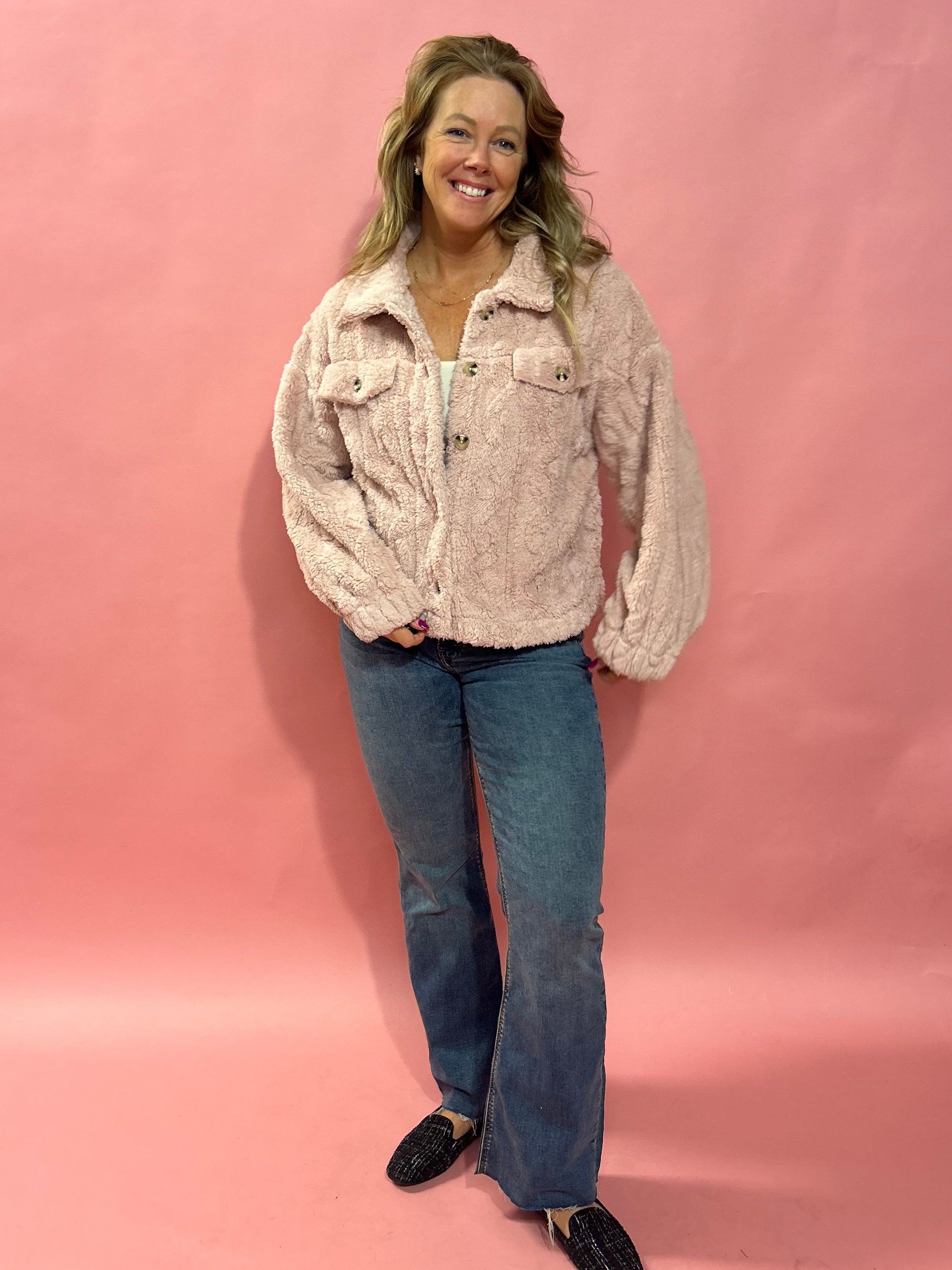 Avery Sherpa Jacket in Blush