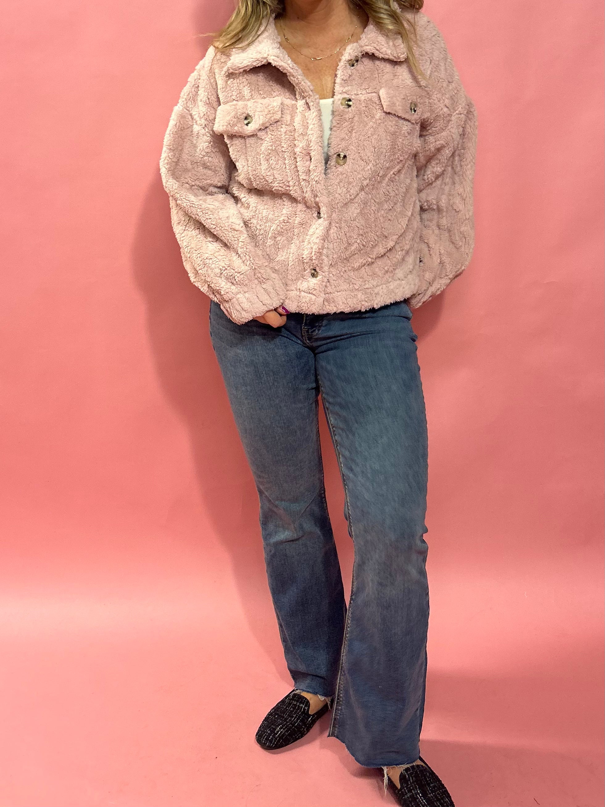 Avery Sherpa Jacket in Blush