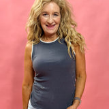 Avril Rib Whipstitch Tank in Charcoal