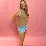 Avril Rib Whipstitch Tank in Taupe