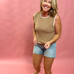 Avril Rib Whipstitch Tank in Taupe
