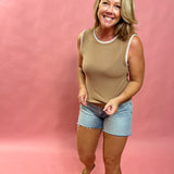 Avril Rib Whipstitch Tank in Taupe