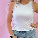 Avril Rib Whipstitch Tank in White