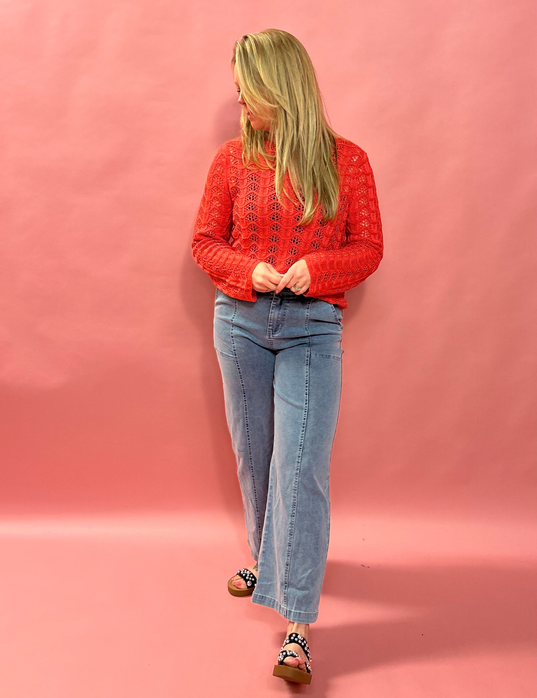 Azura Crochet Sweater in Persimmon