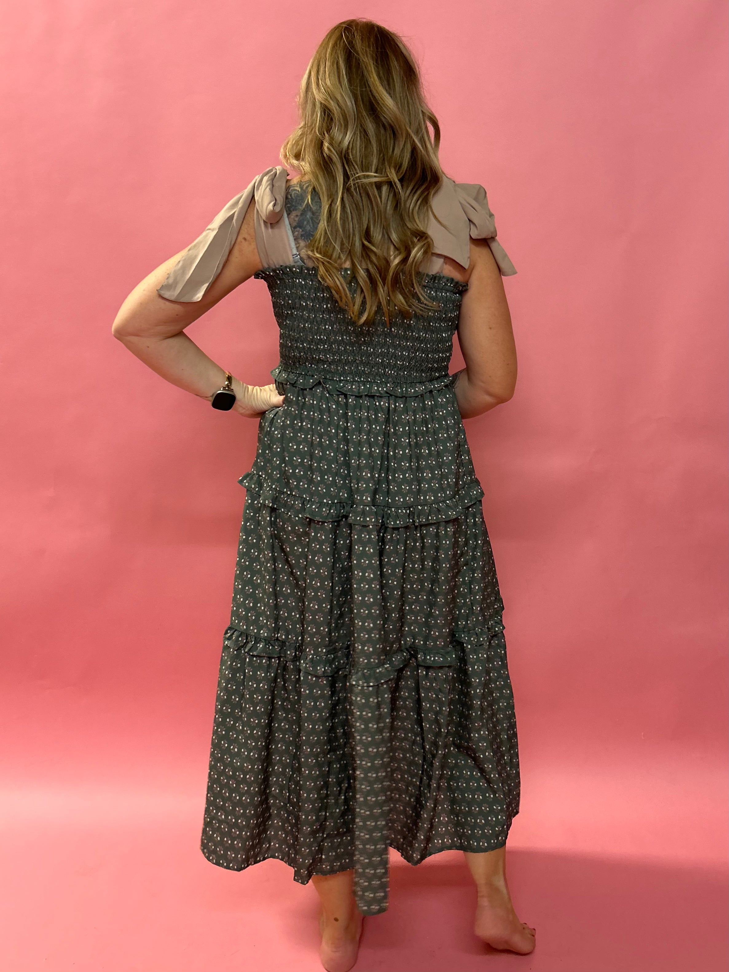 Back to Fall Tiered Midi Dress in Olive