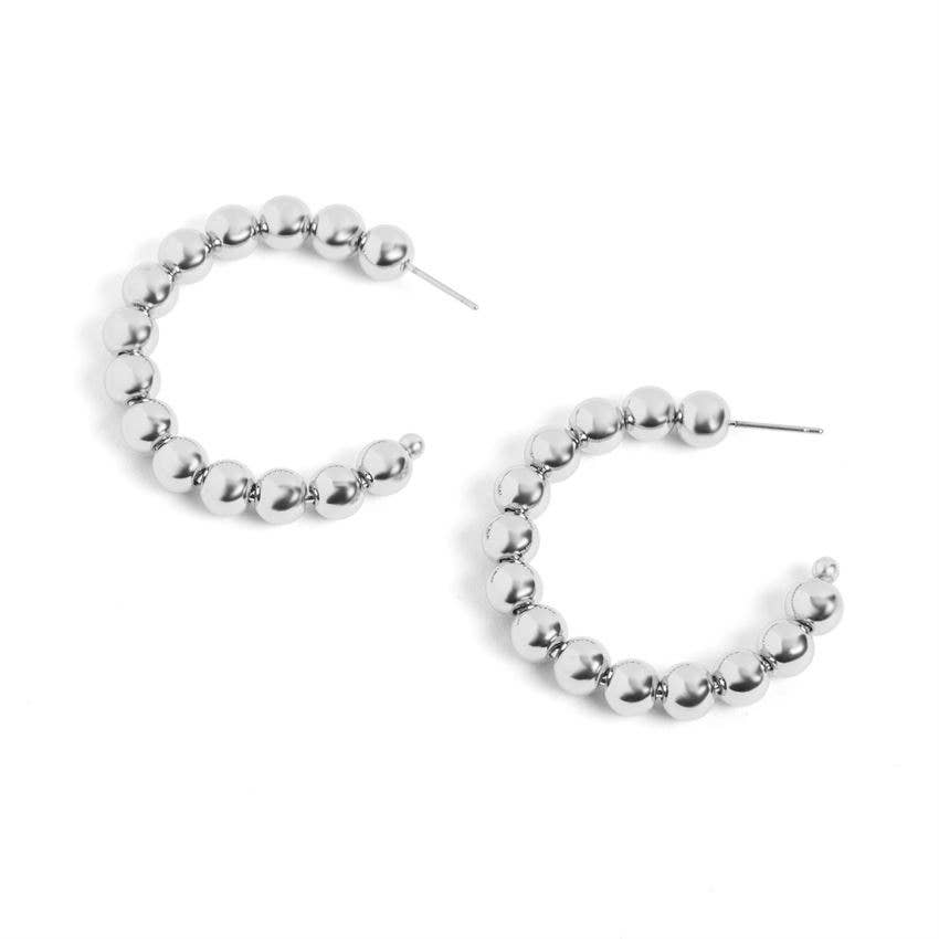 Ball Bead Post Hoop Earrings - Silver