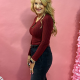 Barb Ribbed Knit Top in Burgundy