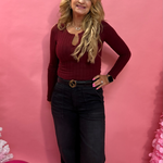 Barb Ribbed Knit Top in Burgundy
