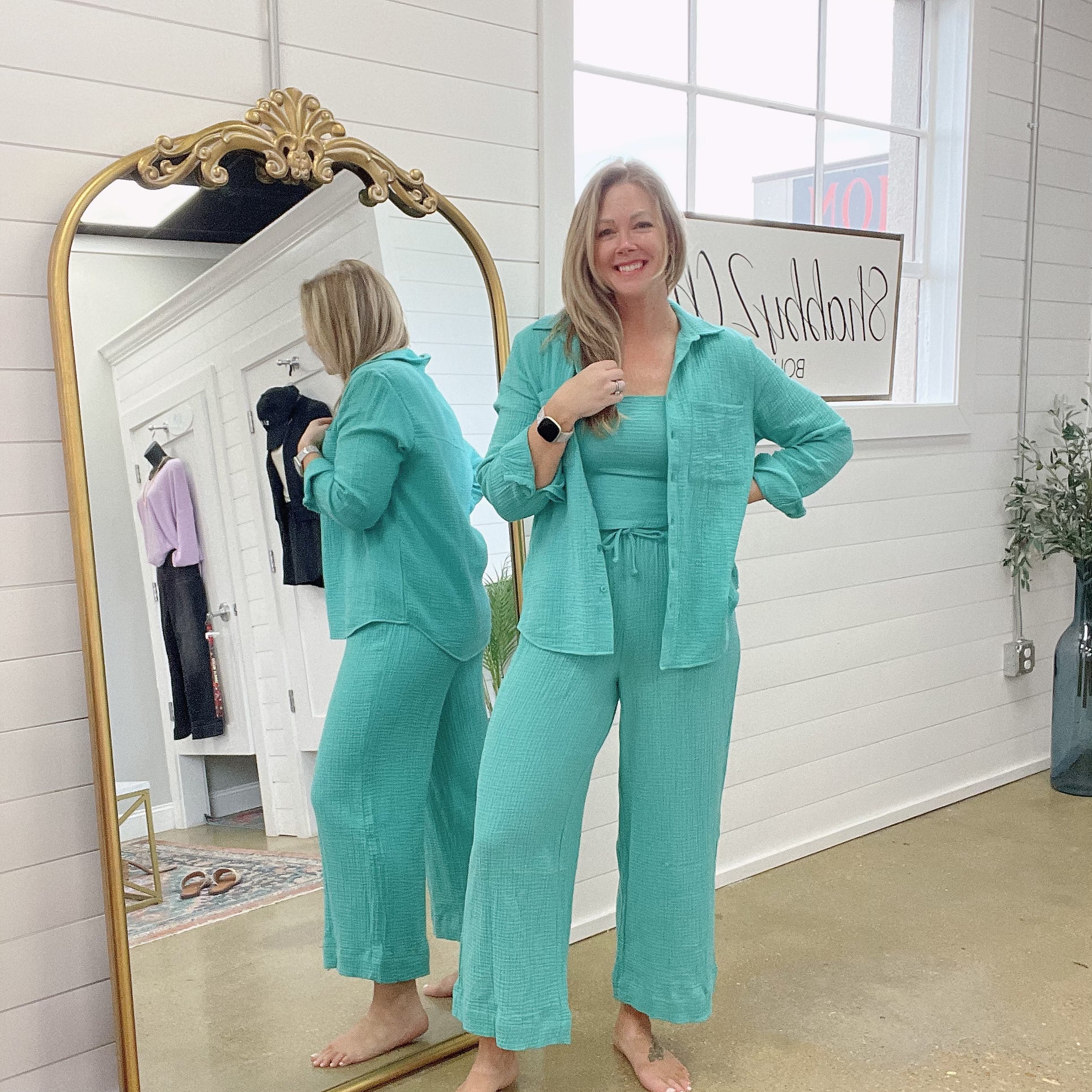 Barbados Gauze Pant in Cabana Green