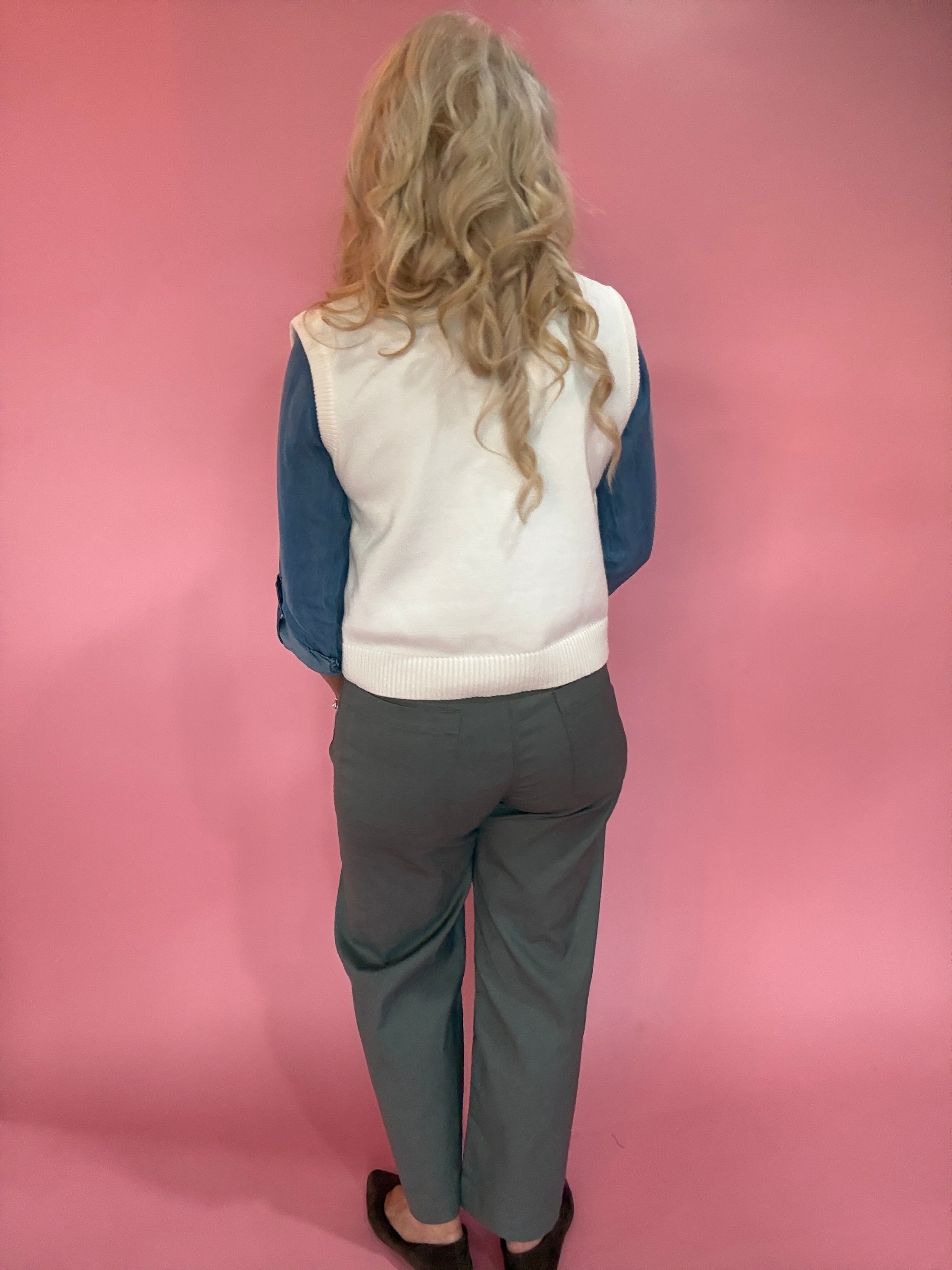 Beige Crew Neck Knit Vest