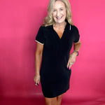 Black Brushed Modal Split Neck Collared Sleeveless Mini Dress - Shabby 2 Chic Boutiques