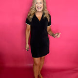 Black Brushed Modal Split Neck Collared Sleeveless Mini Dress - Shabby 2 Chic Boutiques