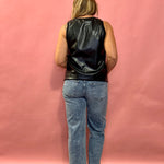 Black Faux Leather Crew Neck Tank Top