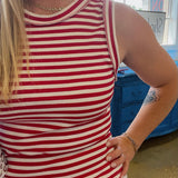 Blair Striped Ribbed Tank in Red