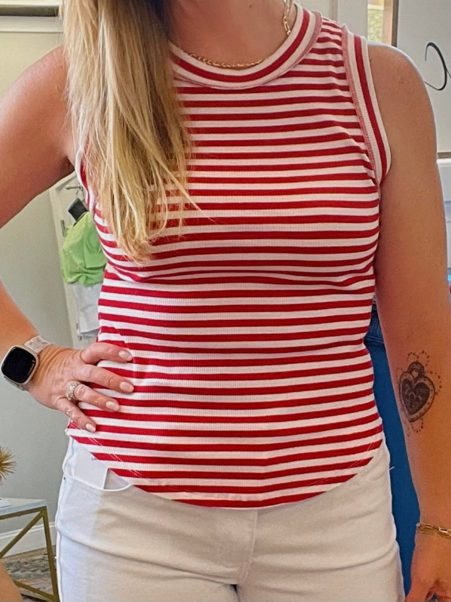 Blair Striped Ribbed Tank in Red