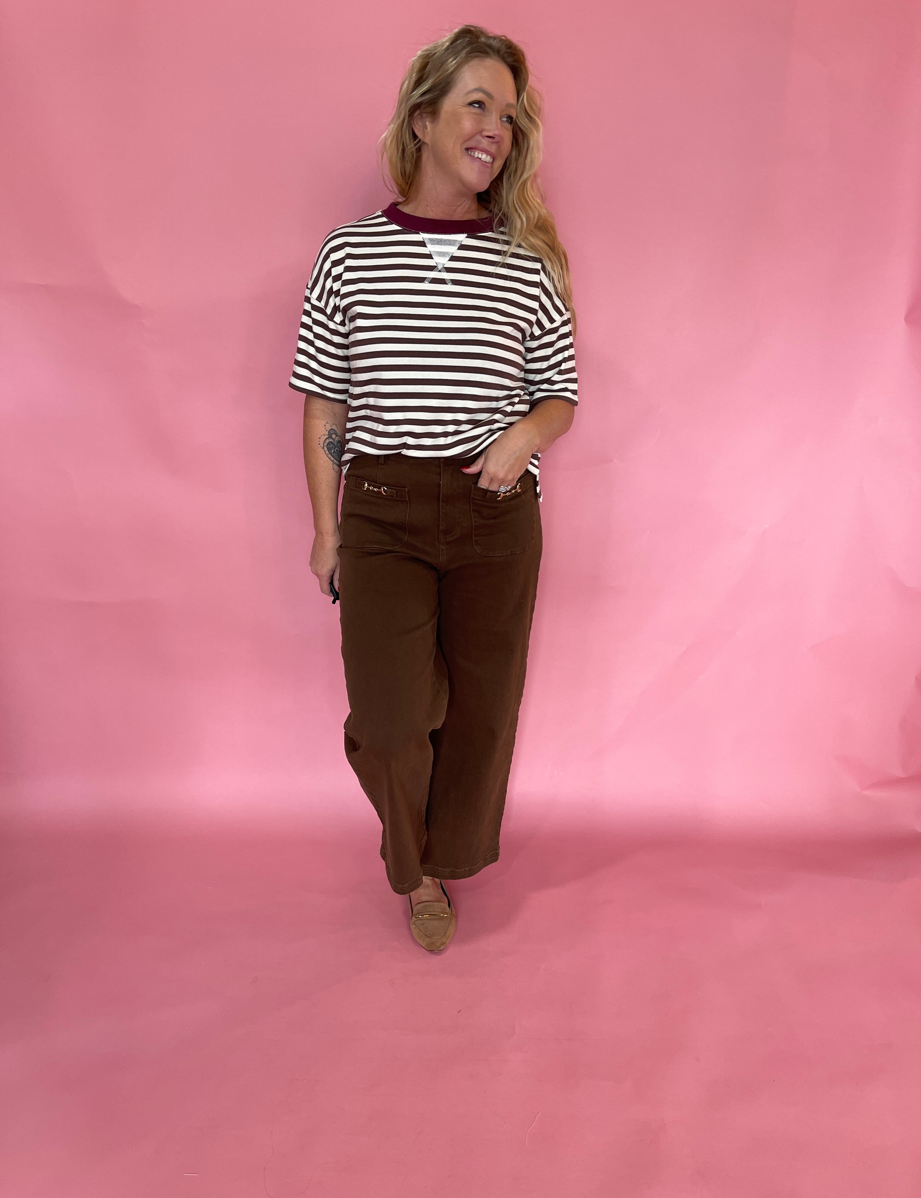 Block Party Stripe Colorblock Knit Tee in Brown