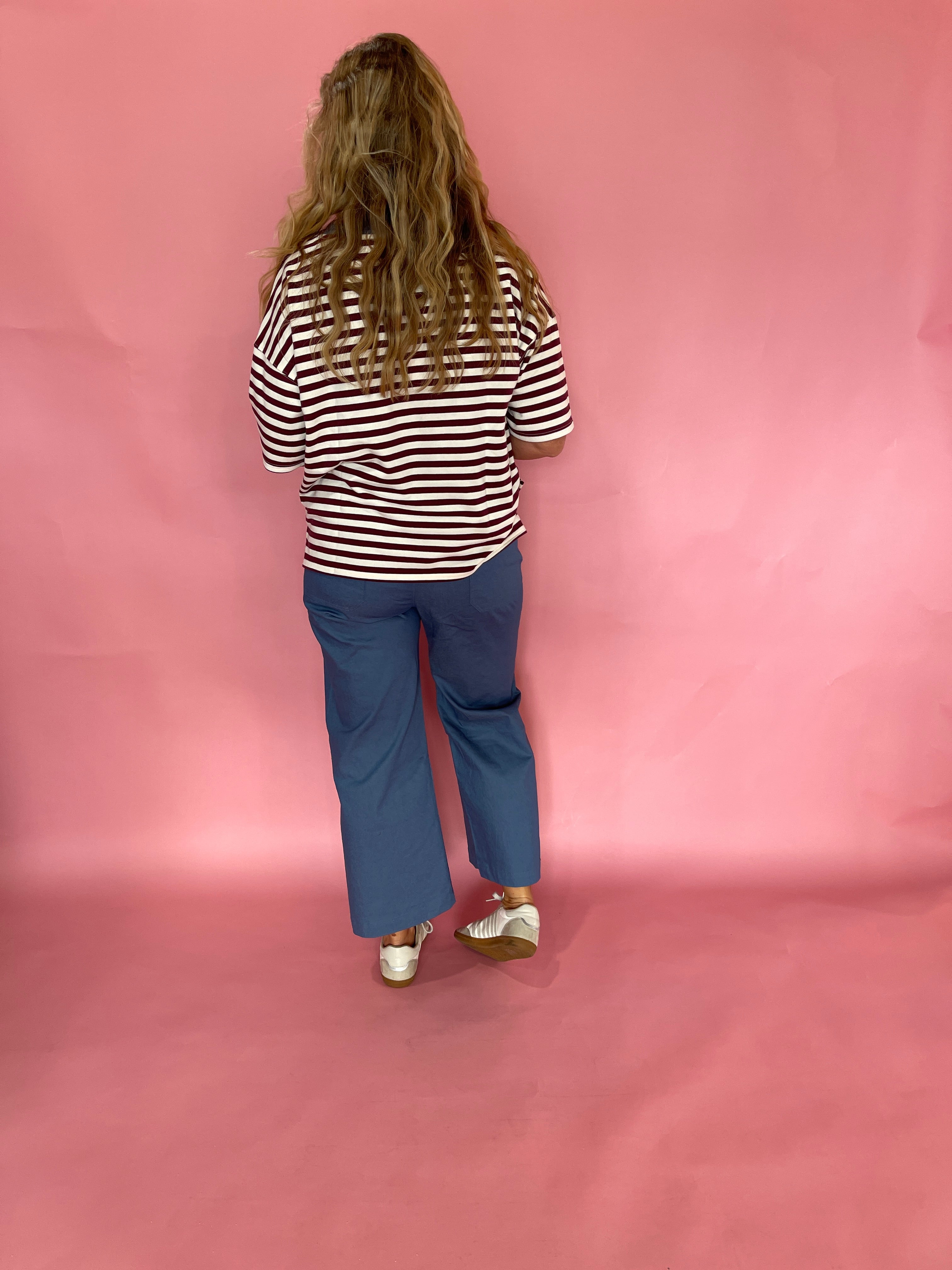 Block Party Stripe Colorblock Knit Tee in Burgundy
